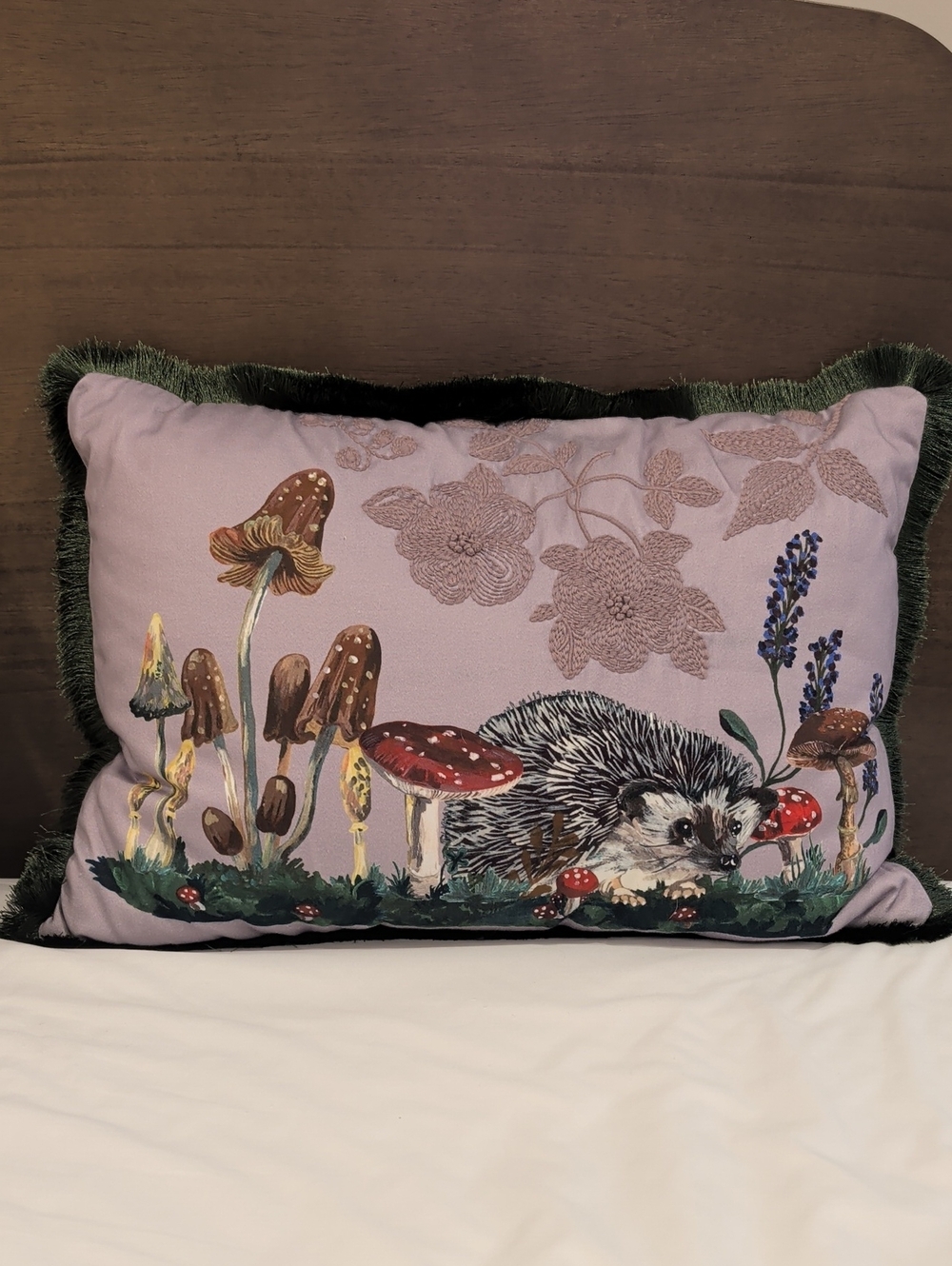 Nathalie lete Anthropologie Lavender Hedgehog Pillow with Mushroom Motif